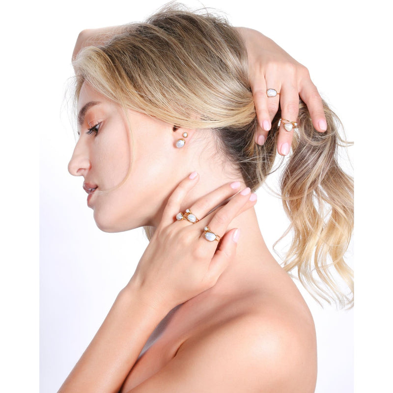 Dainty Raw Pearl Stud Earring Gemstone Jewelry Rough Crystal