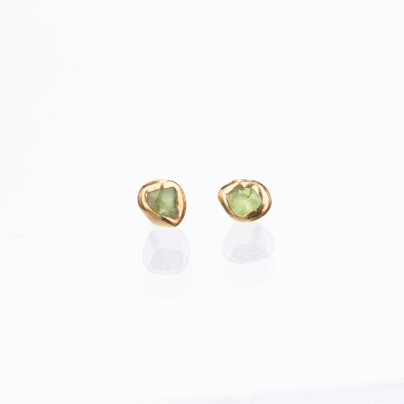Dainty Raw Peridot Stud Earrings Gemstone Jewelry Rough