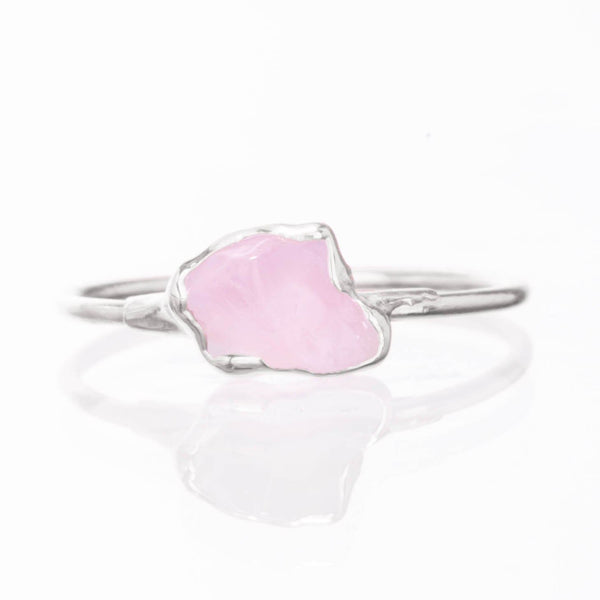 Dainty Raw Rose Quartz Ring in Sterling Silver Gemstone