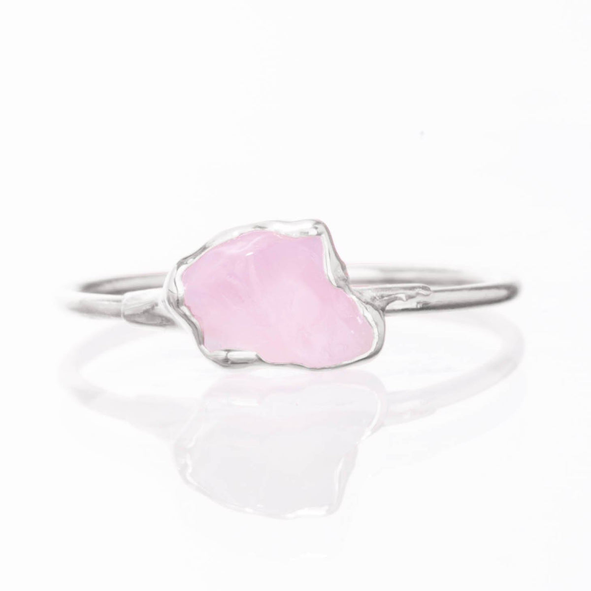 Dainty Raw Rose Quartz Ring in Sterling Silver Gemstone