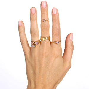 Dainty Raw Rose Quartz Ring in Yellow Gold Gemstone Jewelry