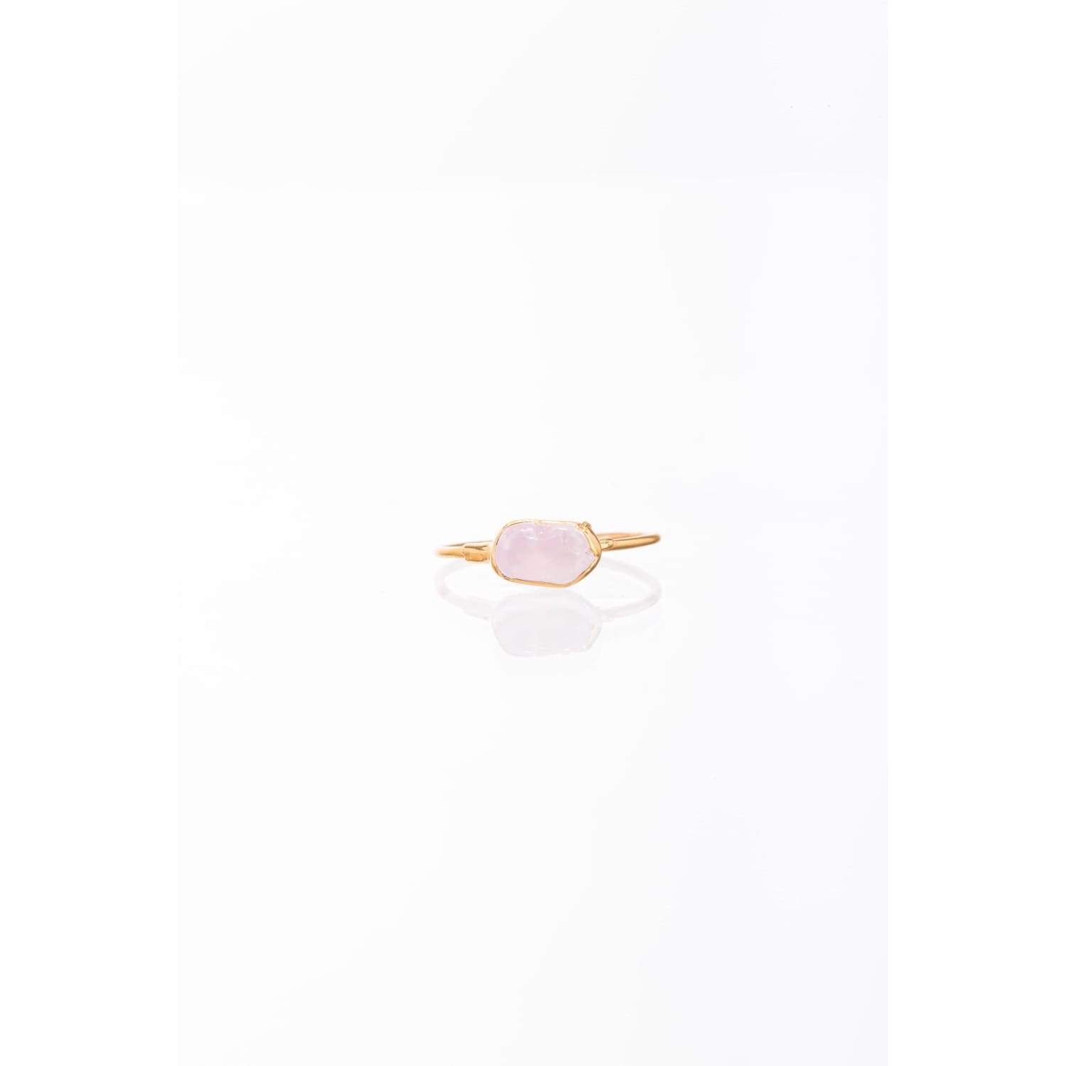 Dainty Raw Rose Quartz Ring in Yellow Gold Gemstone Jewelry