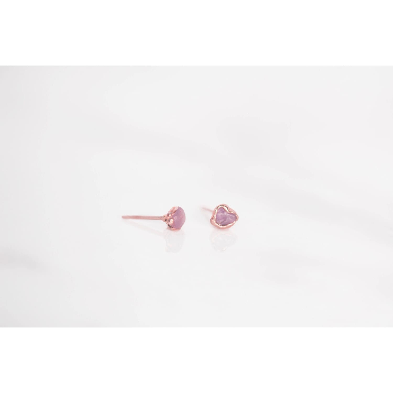 Dainty Raw Ruby Stud Earrings in Rose Gold Gemstone Jewelry