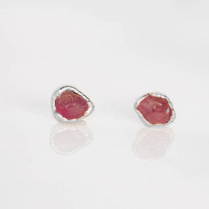 Dainty Raw Ruby Stud Earrings in Sterling Silver Gemstone
