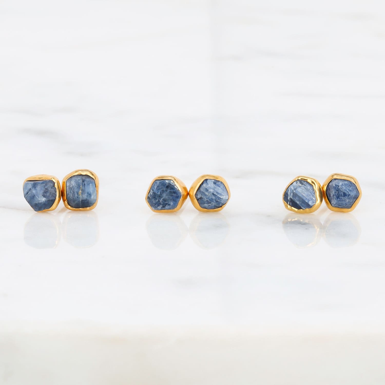 Dainty Raw Sapphire Earrings Gemstone Jewelry Rough Crystal