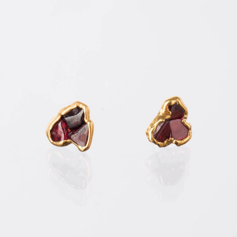 Dainty Raw Triple Garnet Cluster Stud Earrings Gemstone