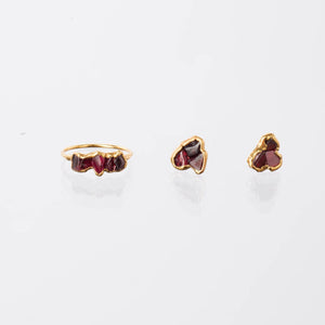 Dainty Raw Triple Garnet Cluster Stud Earrings Gemstone