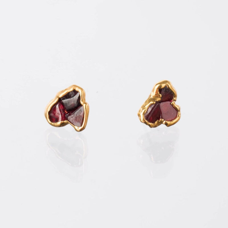 Dainty Raw Triple Garnet Cluster Stud Earrings Gemstone