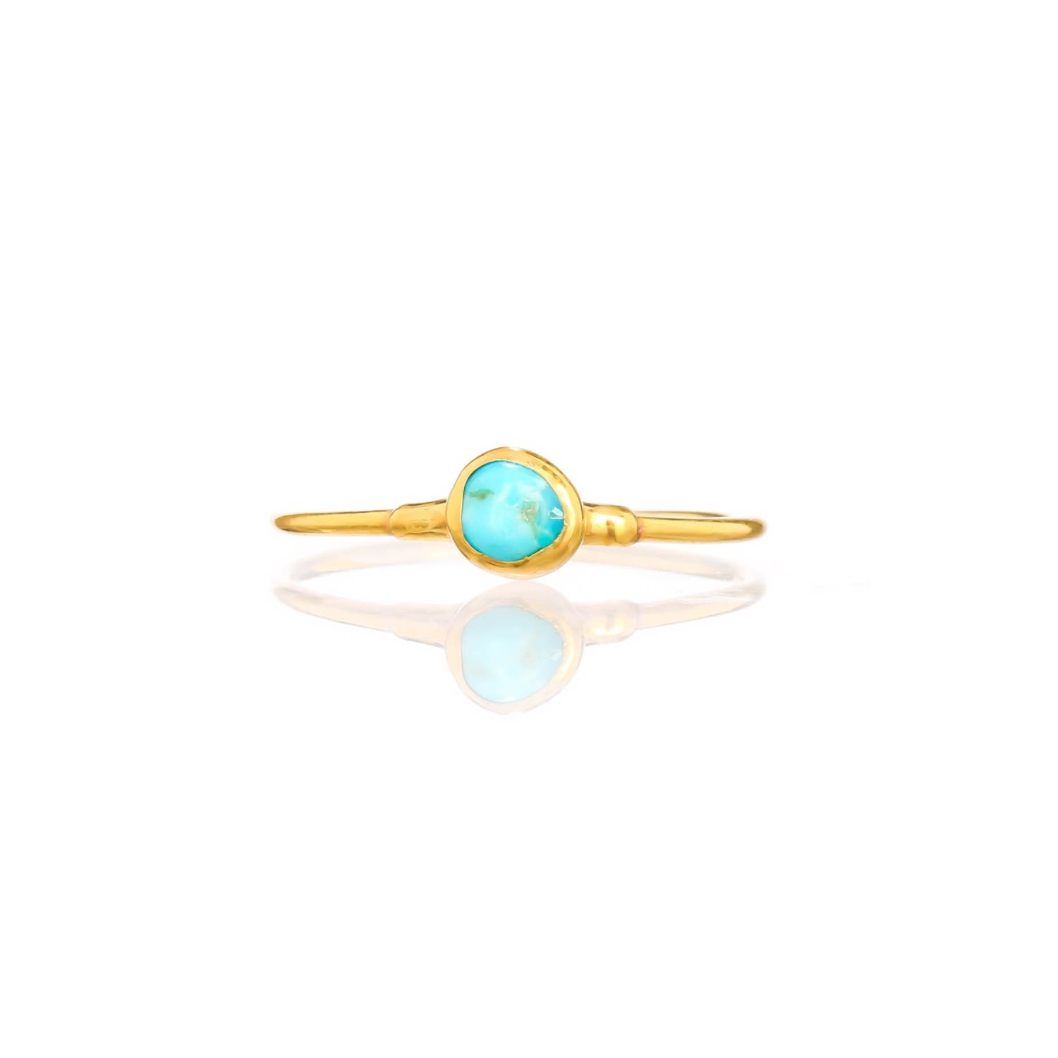 Dainty Raw Turquoise Ring in Yellow Gold Gemstone Jewelry