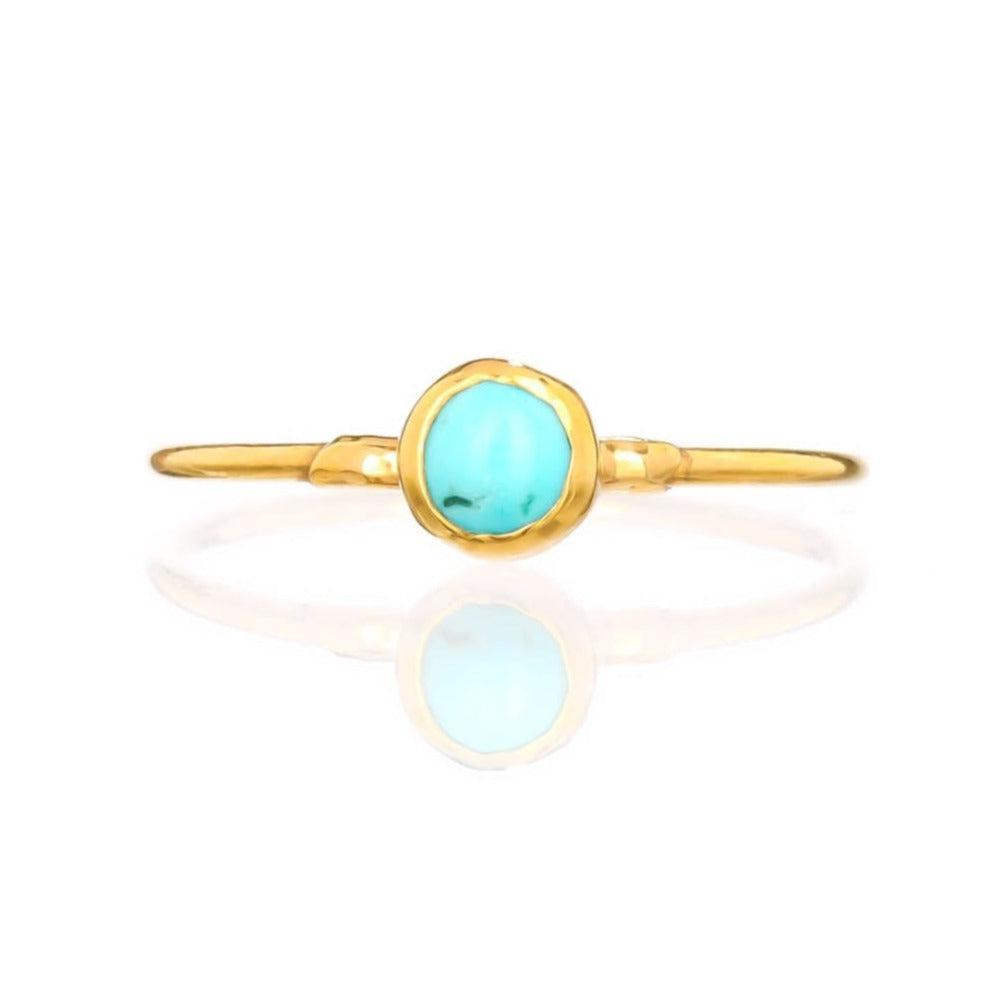 Dainty Raw Turquoise Ring in Yellow Gold Gemstone Jewelry