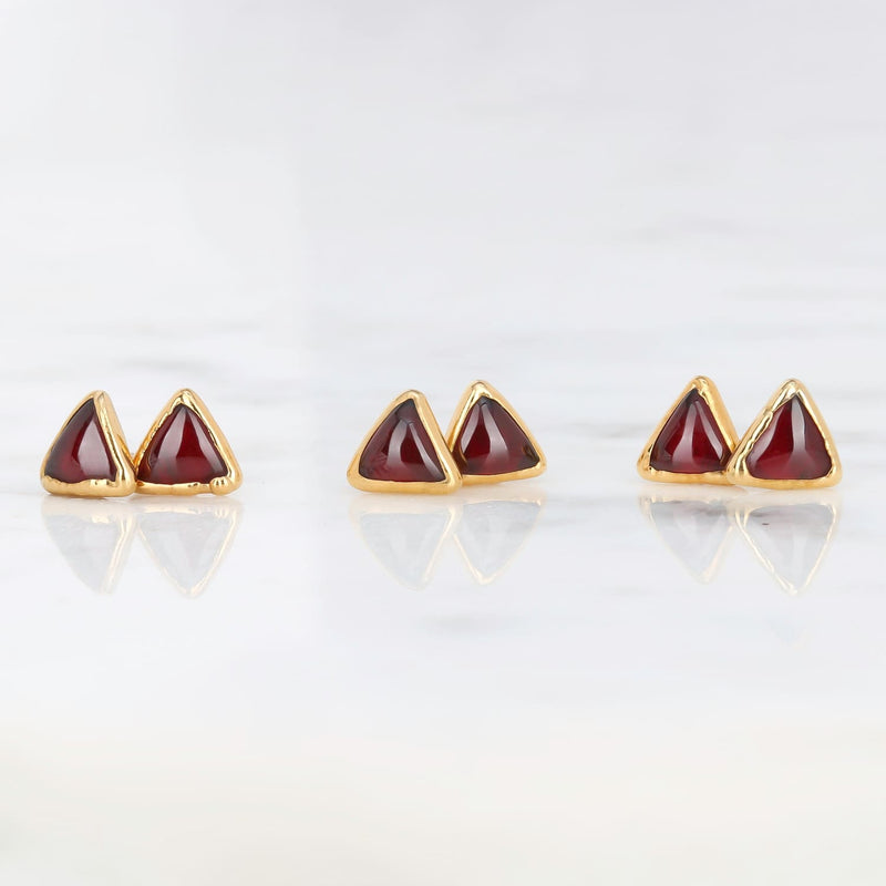 Dainty Red Triangle Garnet Stud Earrings Raw Gemstone