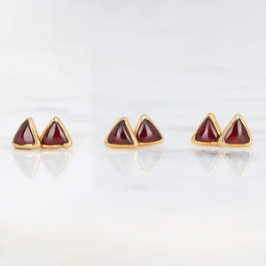 Dainty Red Triangle Garnet Stud Earrings Raw Gemstone