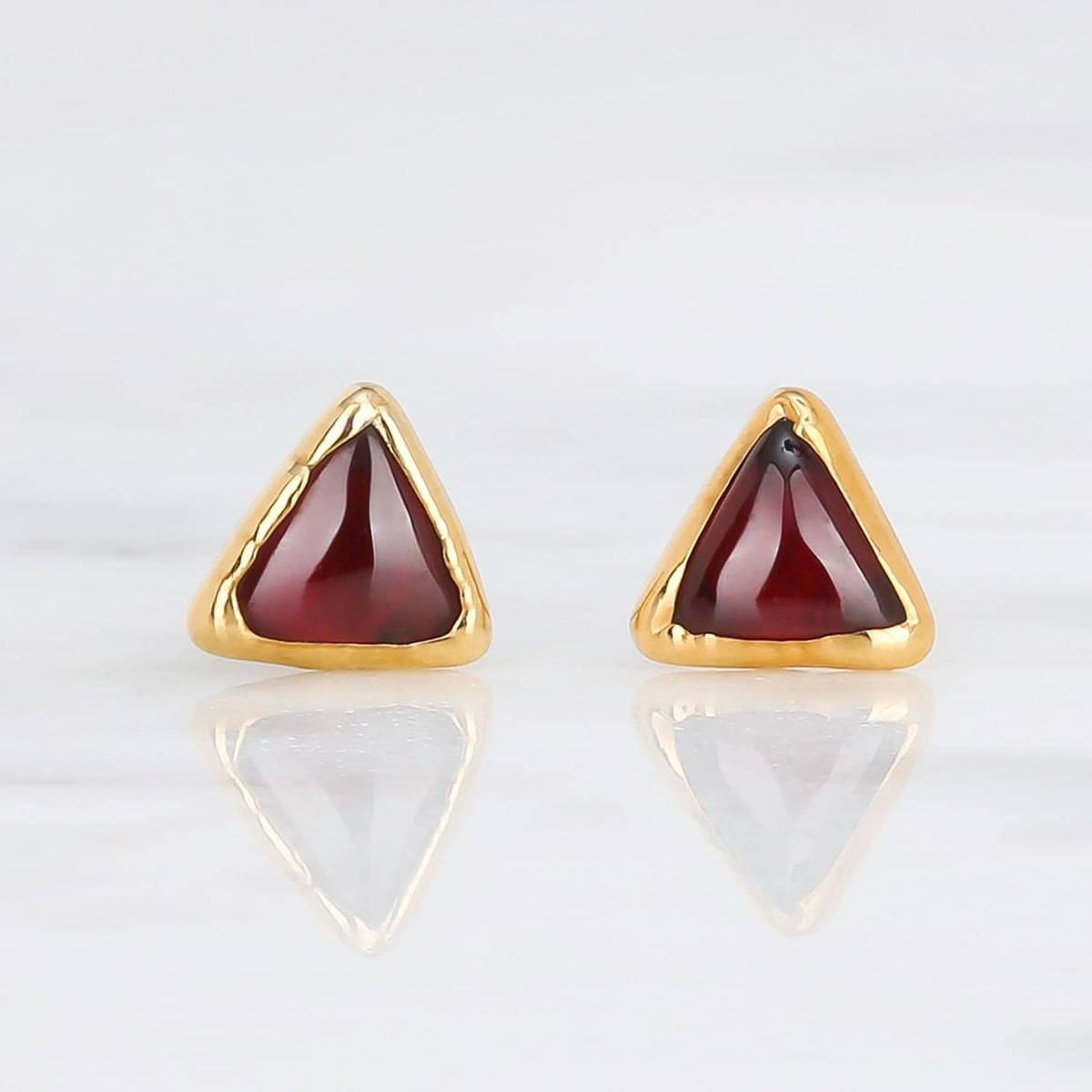 Dainty Red Triangle Garnet Stud Earrings Raw Gemstone