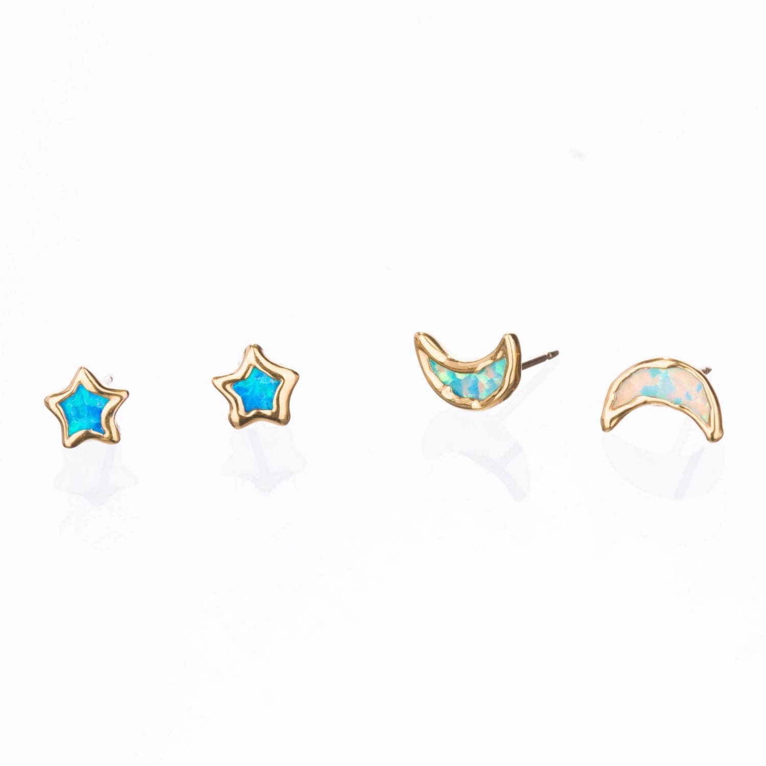 Dainty Star Kyocera Opal Stud Earrings Raw Gemstone Jewelry