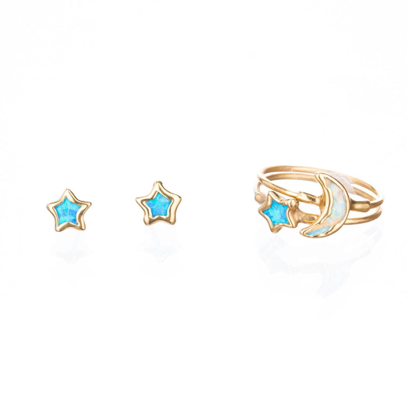Dainty Star Kyocera Opal Stud Earrings Raw Gemstone Jewelry