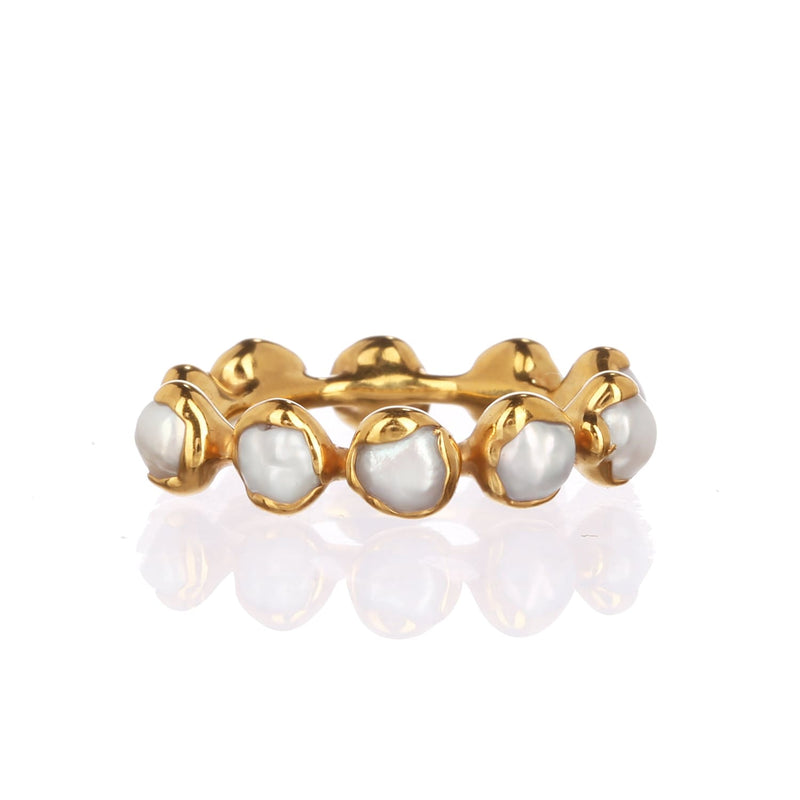 Daisy Eternity Raw Pearl Ring Gemstone Jewelry Rough Crystal