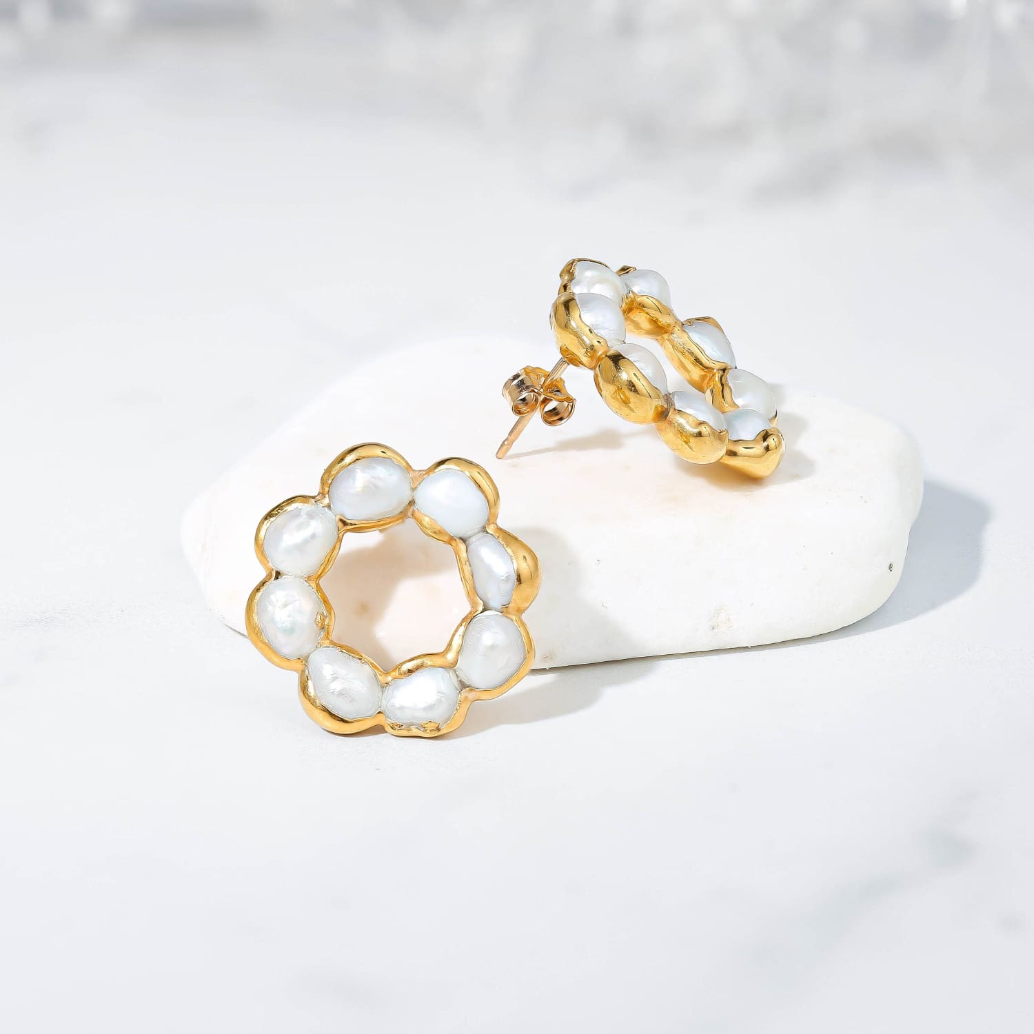 Daisy Pearl Cluster Earrings Gold Fill w/ 24k Dip Eternity