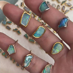 Rose Gold Opal Ring, Gemstone Ring, Opal Engagement Ring, Raw Crystal Ring, Promise Ring, Opal Ring Gold, October Birthstone, Blue Opal Ring
