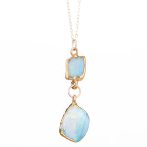 Double Drop Raw Opal Necklace Gemstone Jewelry Rough Crystal
