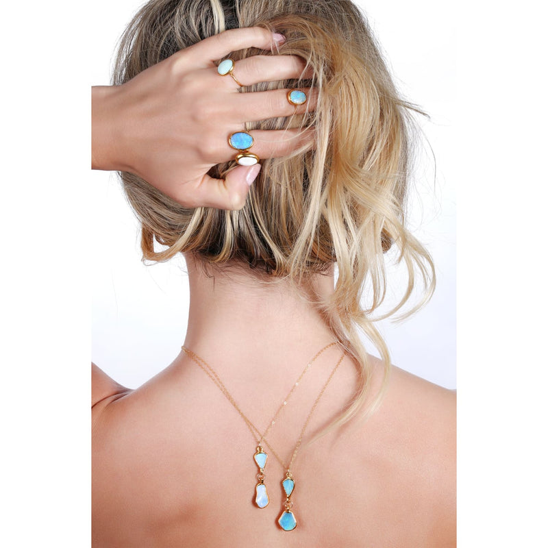 Double Drop Raw Opal Necklace Gemstone Jewelry Rough Crystal