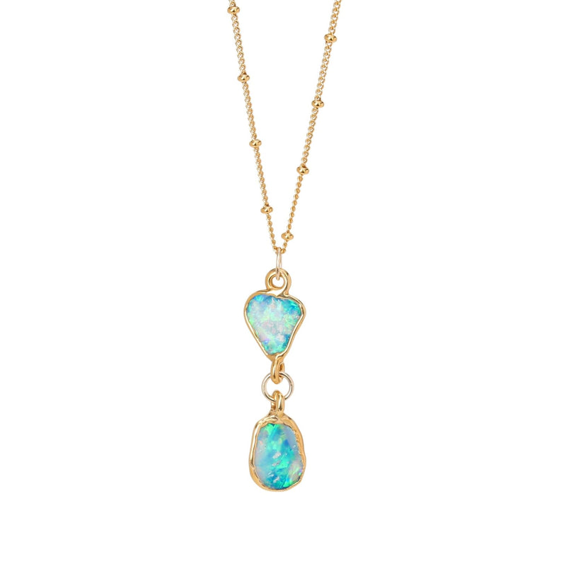 Double Drop Raw Opal Necklace Gemstone Jewelry Rough Crystal