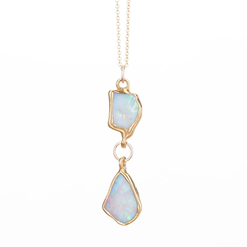 Double Drop Raw Opal Necklace Gemstone Jewelry Rough Crystal
