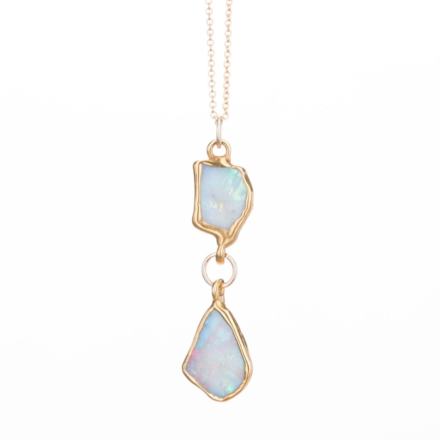 Double Drop Raw Opal Necklace Gemstone Jewelry Rough Crystal