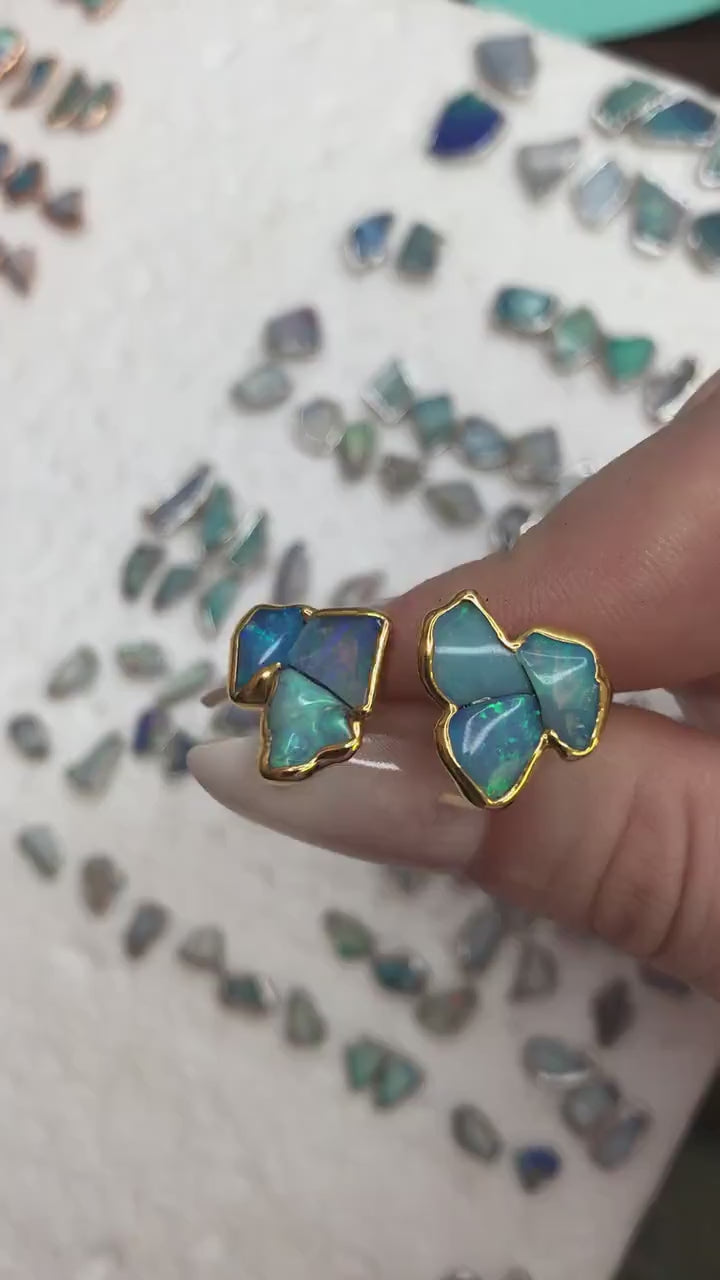 Mini Raw Opal Cluster Stud Earrings, Gold Earrings, Opal Earrings, Raw Stone Earrings, Unique Gift, Dainty Earrings, October Birthstone