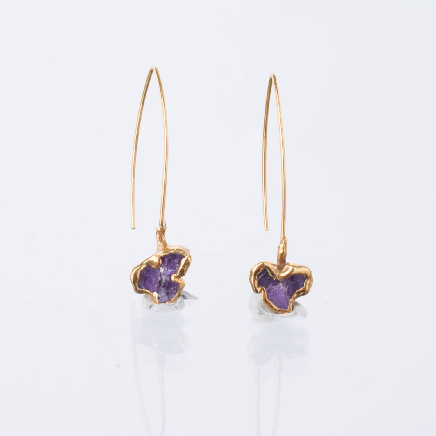 Edgy Fleur Raw Amethyst Cluster Drop Earrings Gemstone