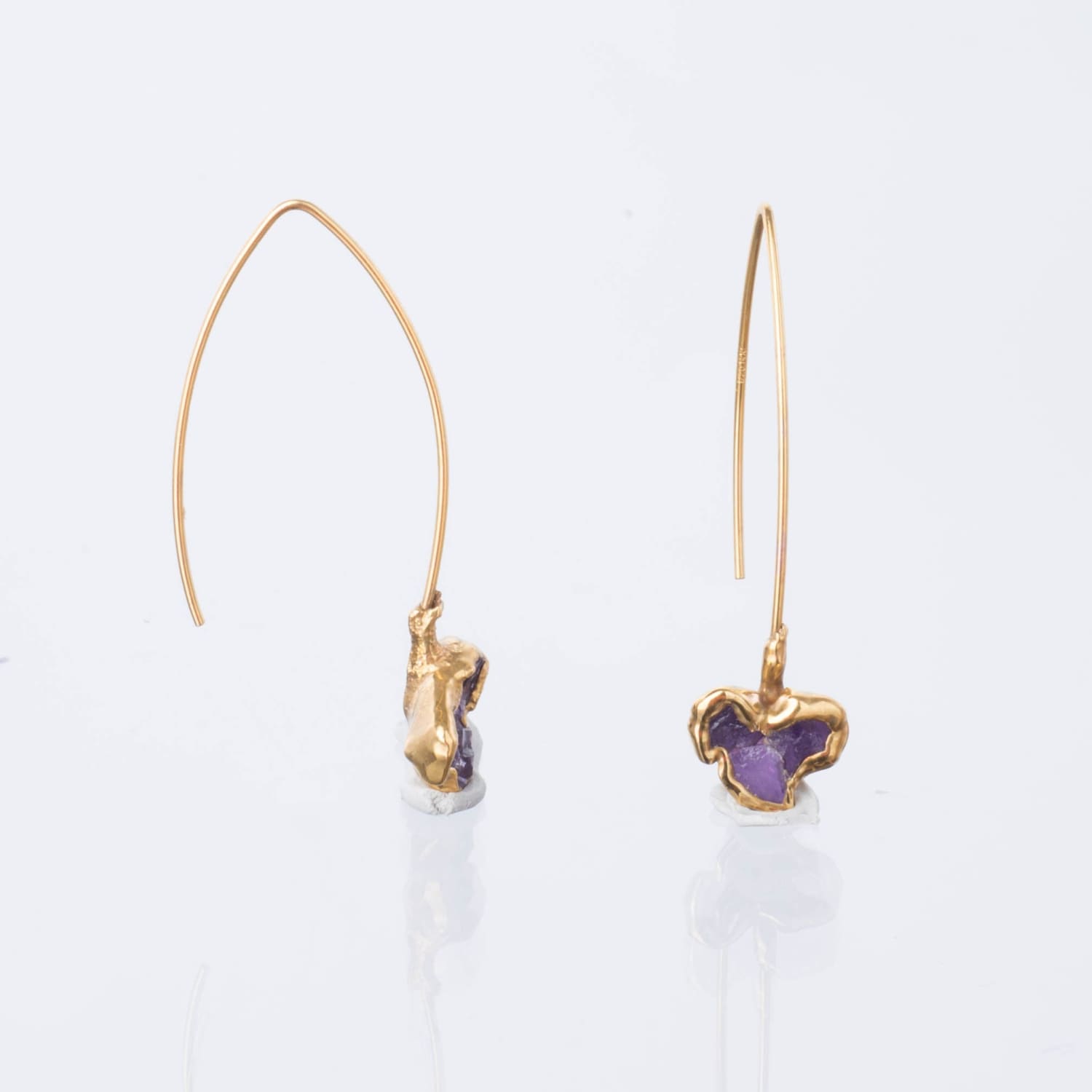 Edgy Fleur Raw Amethyst Cluster Drop Earrings Gemstone