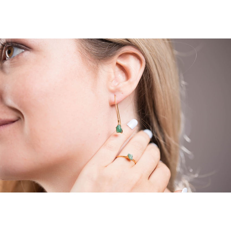 Edgy Raw Emerald Drop and Dangle Earrings Gemstone Jewelry