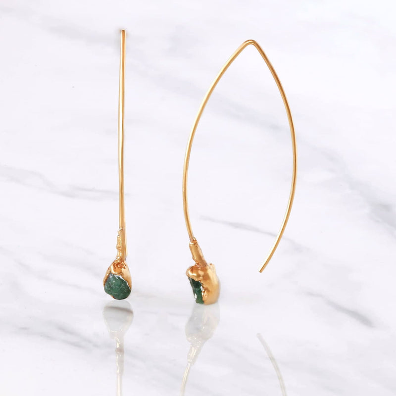 Edgy Raw Emerald Drop and Dangle Earrings Gemstone Jewelry