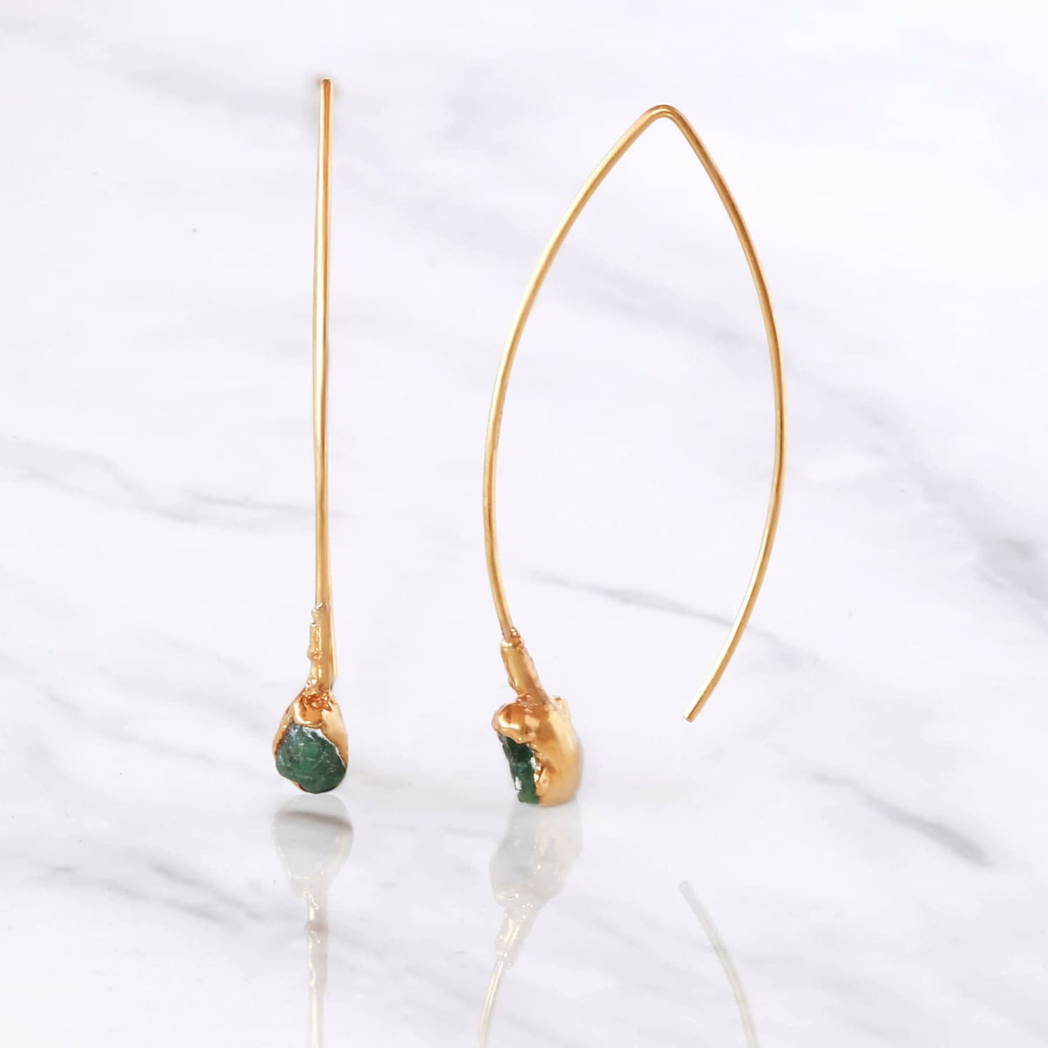 Edgy Raw Emerald Drop and Dangle Earrings Gemstone Jewelry