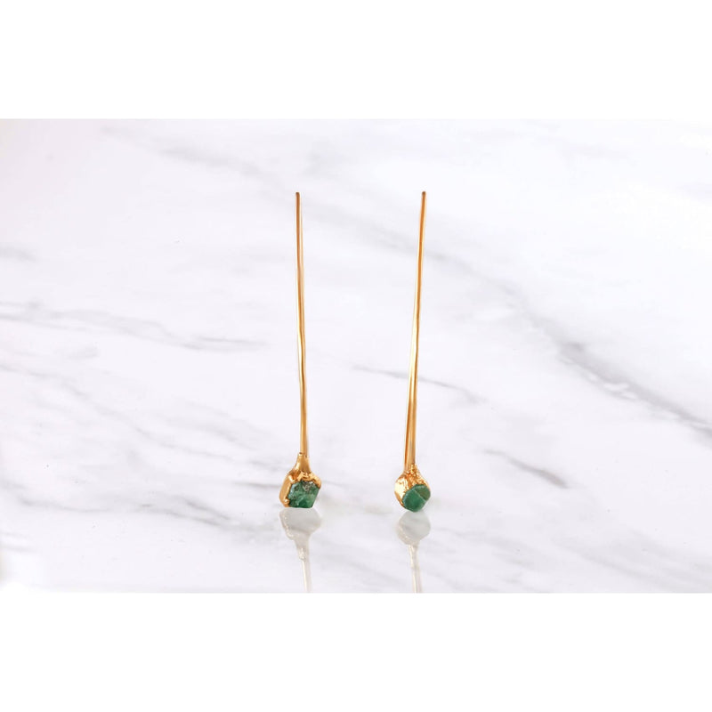 Edgy Raw Emerald Drop and Dangle Earrings Gemstone Jewelry