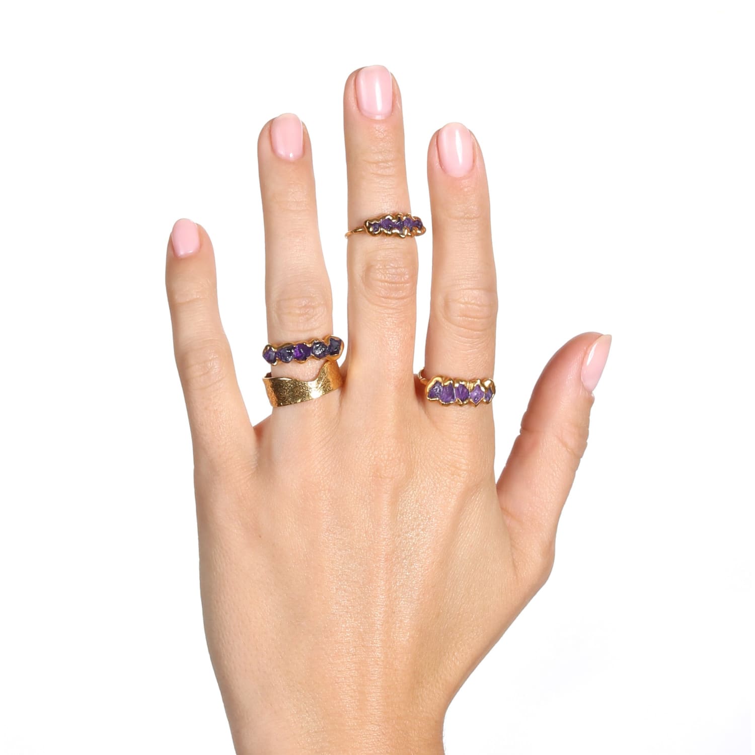 Five Stone Raw Amethyst Ring Gemstone Jewelry Rough Crystal