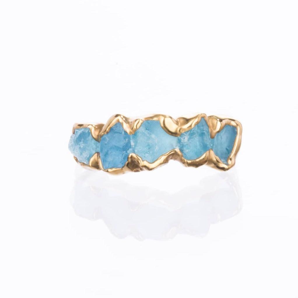 Five Stone Raw Aquamarine Ring Gemstone Jewelry Rough