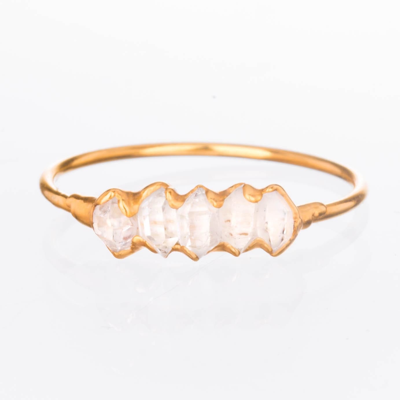 Five Stone Raw Herkimer Diamond Ring in Rose Gold Gemstone