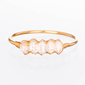 Five Stone Raw Herkimer Diamond Ring in Rose Gold Gemstone