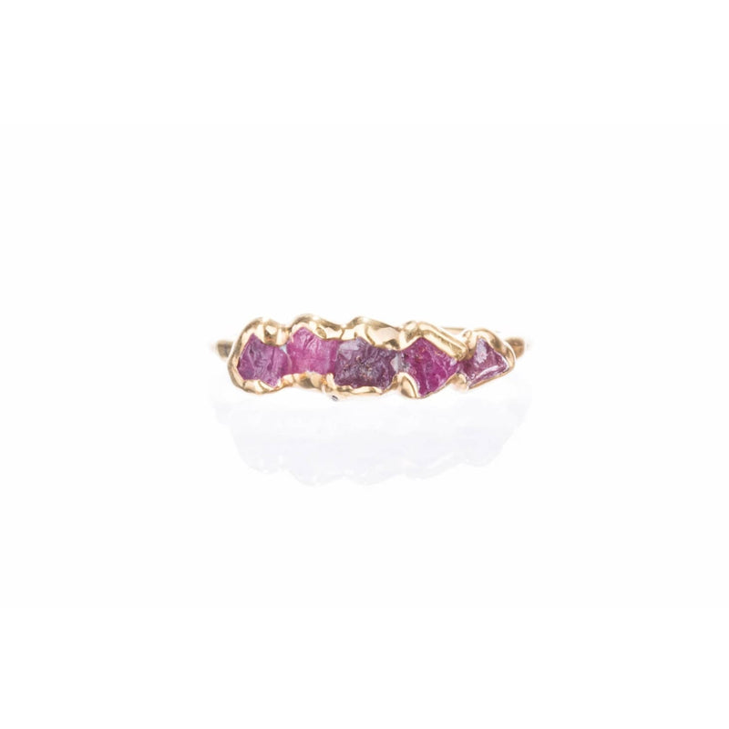 Five Stone Raw Ruby Ring Gemstone Jewelry Rough Crystal