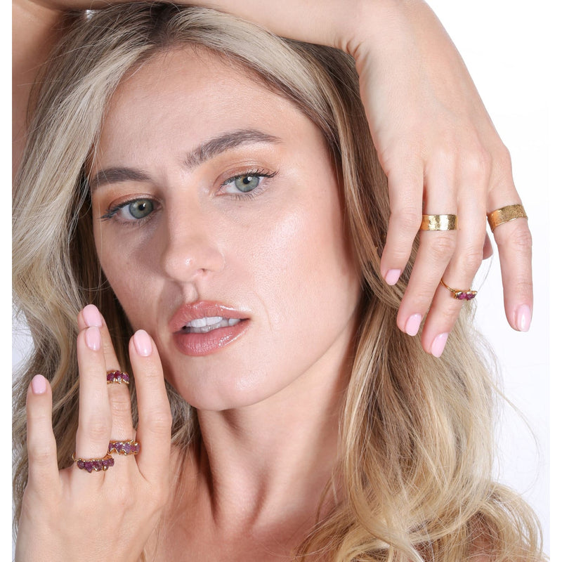 Five Stone Raw Ruby Ring Gemstone Jewelry Rough Crystal