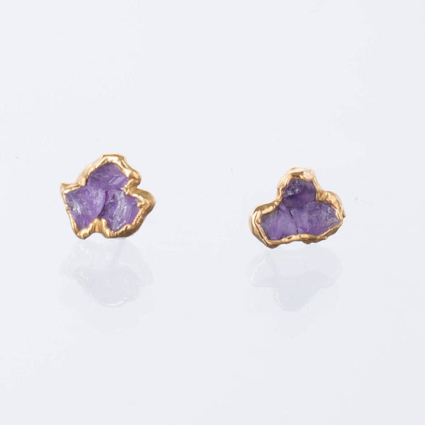 Fleur Raw Triple Amethyst Cluster Stud Earrings Gemstone