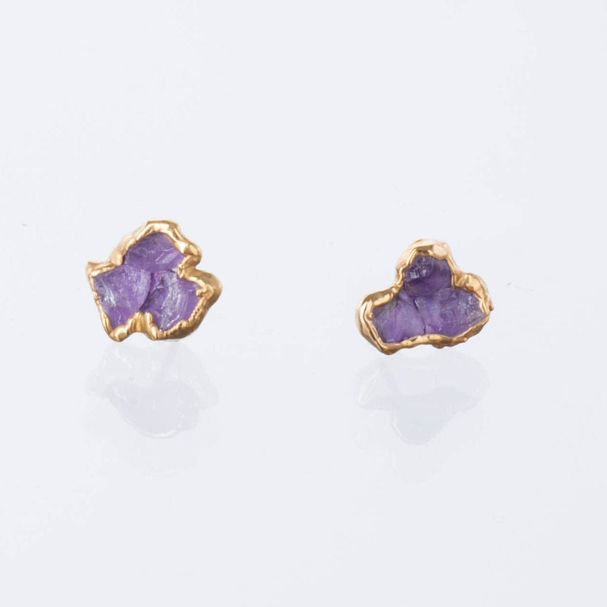 Fleur Raw Triple Amethyst Cluster Stud Earrings Gemstone
