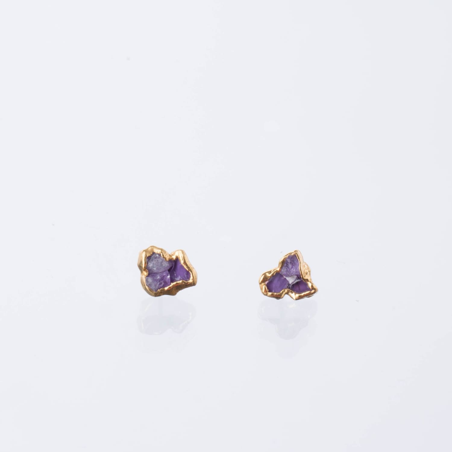Fleur Raw Triple Amethyst Cluster Stud Earrings Gemstone