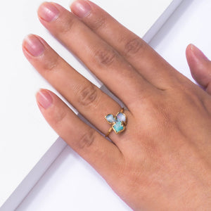 Fleur Three Stone Raw Australian Opal Cluster Ring Gemstone