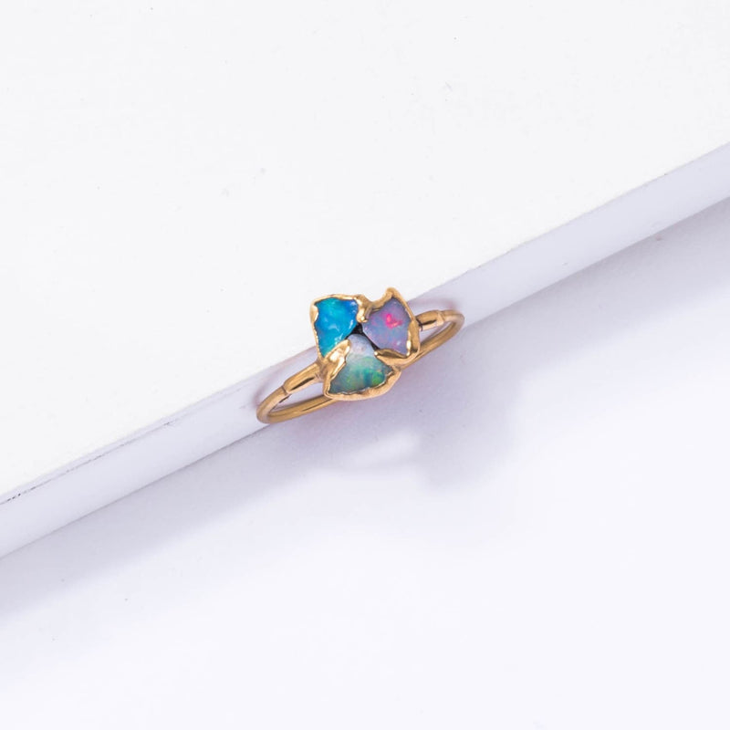 Fleur Three Stone Raw Australian Opal Cluster Ring Gemstone