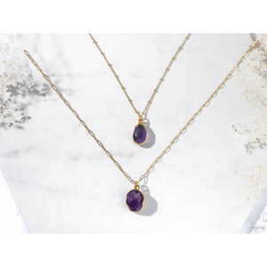 Geo Raw Amethyst Necklace with Paperclip Chain Gemstone