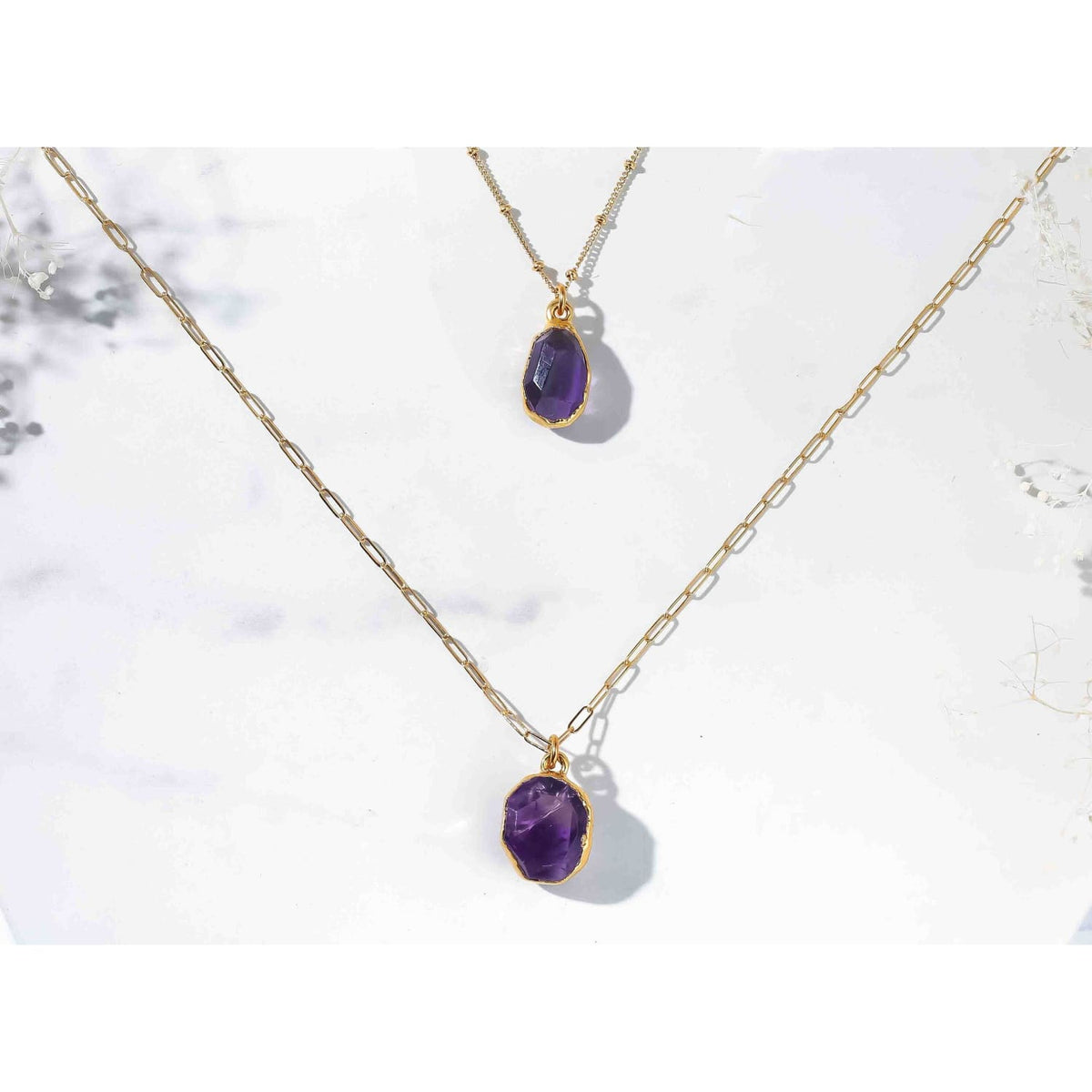 Geo Raw Amethyst Necklace with Paperclip Chain Gemstone