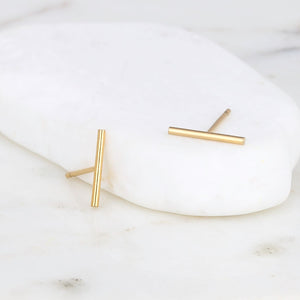 Gold Filled Dainty Bar Stud Earrings Raw Gemstone Jewelry