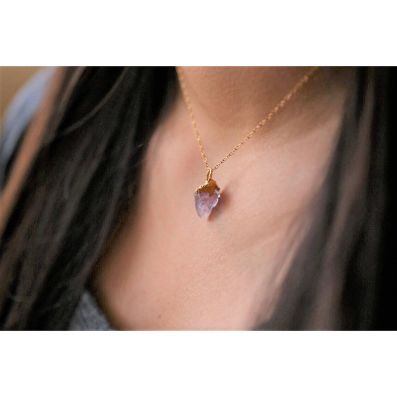 Large Raw Amethyst Necklace Gemstone Jewelry Rough Crystal