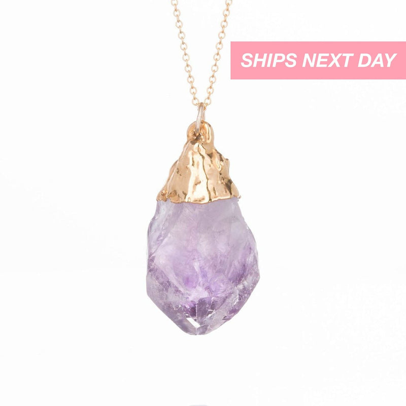 Large Raw Amethyst Necklace Gemstone Jewelry Rough Crystal